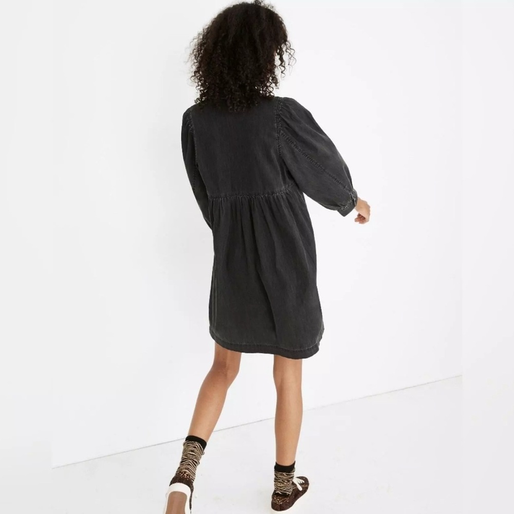 Madewell Denim Babydoll Button Front Shirtdress in Washed Black Size Medium Boho - Picture 9 of 12